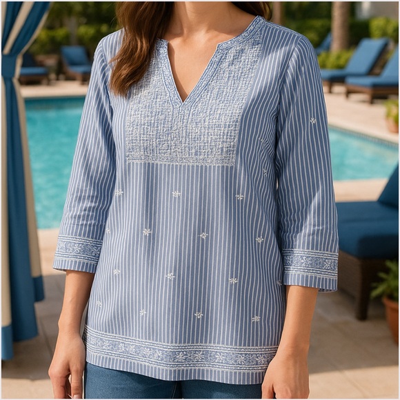 Gretchen Scott Designs The Brooks Tunic in Blue and White - Picture 9 of 9